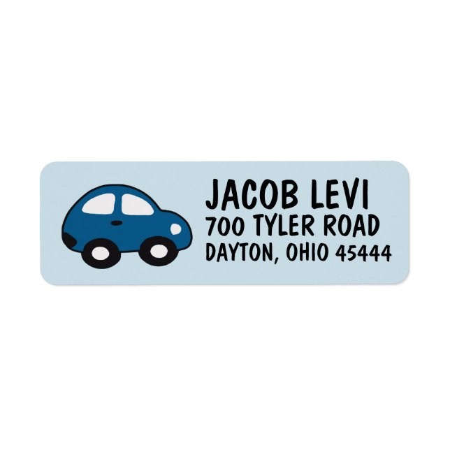 KIDS BOYS CAR CUSTOM RETURN ADDRESS LABELS (Front)