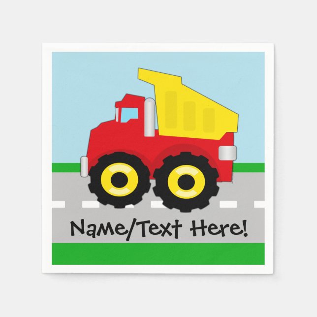 Kids Boys Construction Dumptruck Napkin (Front)