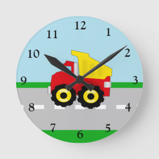 Kids Boys Construction Dumptruck Round Clock