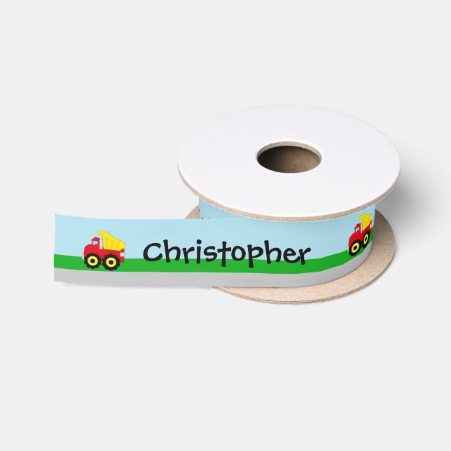 Kids Boys Construction Dumptruck Satin Ribbon (Spool)
