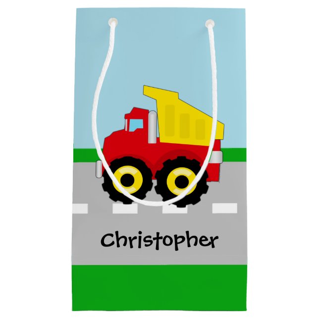 Kids Boys Construction Dumptruck Small Gift Bag (Front)