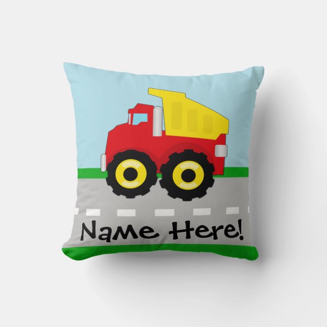 Kids Boys Construction Dumptruck Throw Pillow (Front)