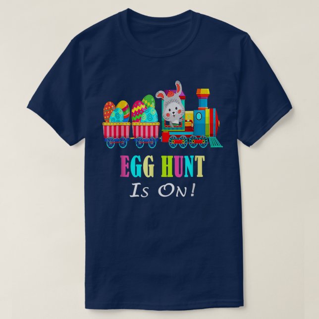 Kids Boys Easter Day Egg Hunt Is On Bunny Ear Trai T-Shirt (Design Front)
