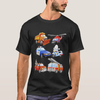 Kids Boys Emergency Vehicles Toddler Short Sleeved T-Shirt