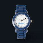 Kids Boys Fun Modern Blue Custom Name Monogram Watch<br><div class="desc">Custom, personalized, kids boys fun cool cute trendy stylish blue silicone strap, plastic case, wrist watch. Simply type in the name, to customize. Go ahead create a wonderful, custom watch for the lil boy in your life - son, brother, nephew, grandson, godson, stepson. Makes a great custom gift for birthday,...</div>