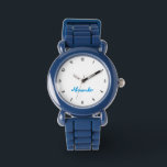 Kids Boys Fun Modern Blue Custom Name Monogram Watch<br><div class="desc">Custom, personalized, kids boys fun cool cute trendy stylish blue silicone strap, plastic case, wrist watch. Simply type in the name, to customize. Go ahead create a wonderful, custom watch for the lil boy in your life - son, brother, nephew, grandson, godson, stepson. Makes a great custom gift for birthday,...</div>