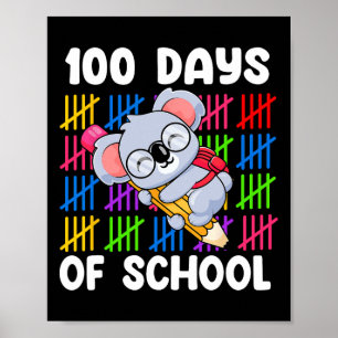 Kids Boys Girls Cute Koala Pencil 100 Days Of Scho Poster