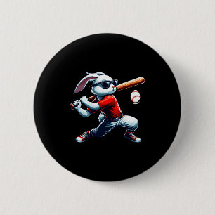 Kids boys happy easter bunny playing baseball east 2 inch round button