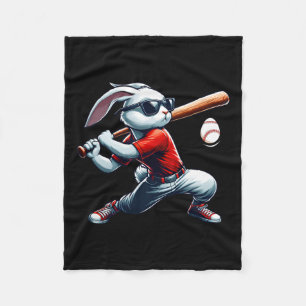 Kids Boys Happy Easter Bunny Playing Baseball East Fleece Blanket