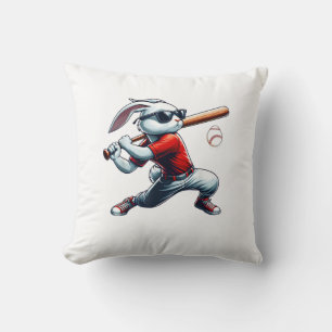 Kids Boys Happy Easter Bunny Playing Baseball East Throw Pillow