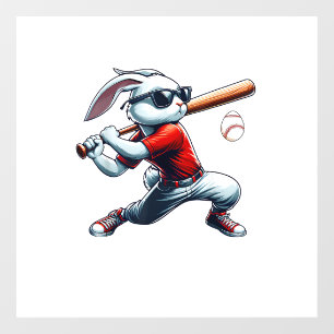 Kids Boys Happy Easter Bunny Playing Baseball East Window Cling