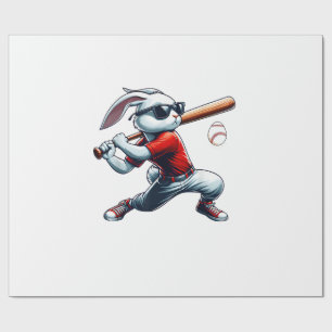 Kids Boys Happy Easter Bunny Playing Baseball East Wrapping Paper