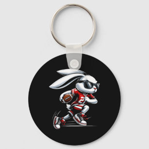 Kids Boys Happy Easter Bunny Playing Football East Keychain