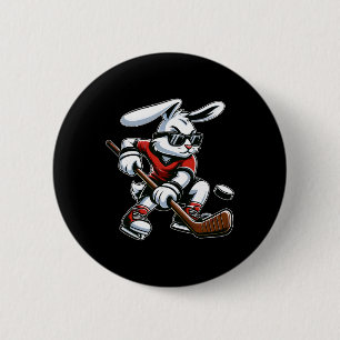 Kids Boys Happy Easter Bunny Playing Hockey Easter 2 Inch Round Button