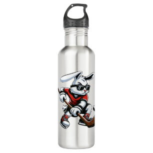 Kids Boys Happy Easter Bunny Playing Hockey Easter 710 Ml Water Bottle