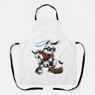Kids Boys Happy Easter Bunny Playing Hockey Easter Apron