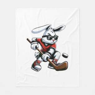 Kids Boys Happy Easter Bunny Playing Hockey Easter Fleece Blanket