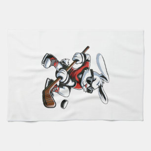 Kids Boys Happy Easter Bunny Playing Hockey Easter Kitchen Towel