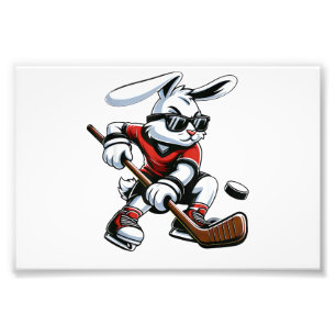 Kids Boys Happy Easter Bunny Playing Hockey Easter Photo Print