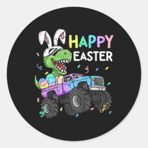 Kids Boys Happy Easter T-rex Bunny Monster Truck R Classic Round Sticker