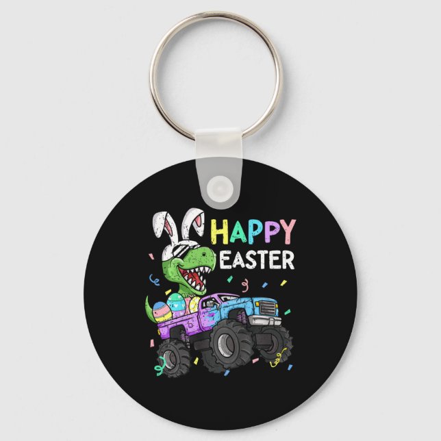 Kids Boys Happy Easter T-rex Bunny Monster Truck R Keychain (Front)