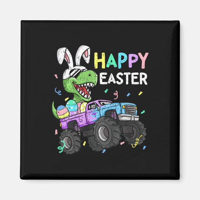 Kids Boys Happy Easter T-rex Bunny Monster Truck R Magnet (Front)