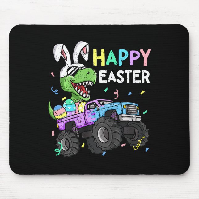 Kids Boys Happy Easter T-rex Bunny Monster Truck R Mouse Pad (Front)