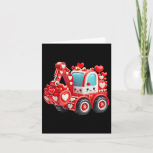 Kids Boys Kawaii Valentine Red Construction Truck Card