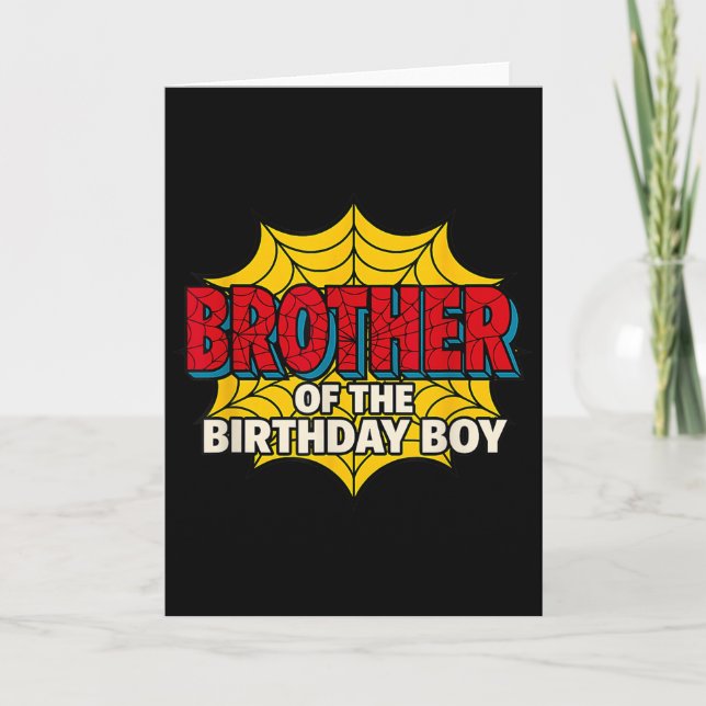 Kids Brother Of The Birthday Boy Spider Theme Part Card (Front)