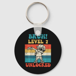 Kids Bruh Level 7 Unlocked Gamer Dab Retro 7th Bir Keychain