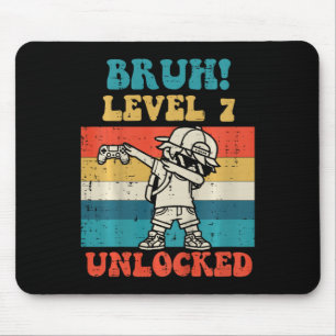 Kids Bruh Level 7 Unlocked Gamer Dab Retro 7th Bir Mouse Pad
