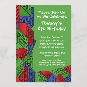 Kids Building Construction Blocks Birthday Party Invitation