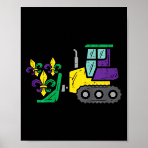 Kids Bulldozer Mardi Gras Cute Toddler Kids Boys  Poster