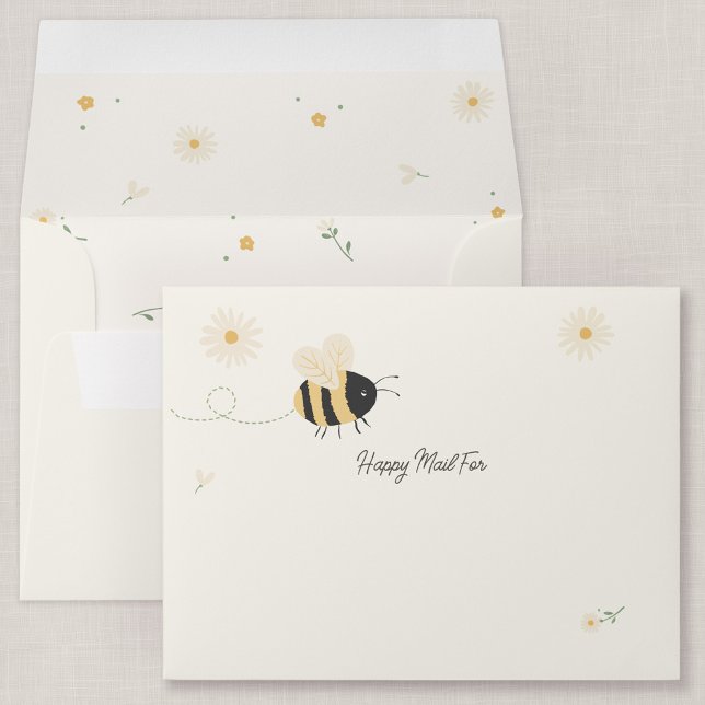 Kids Bumble Bee Happy Mail Personalized Envelope (Wildflower Flight - A2 Honey Bee Happy Mail Envelope)