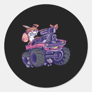 Kids Bunny Happy Easter Monster Truck Lovers Kids  Classic Round Sticker