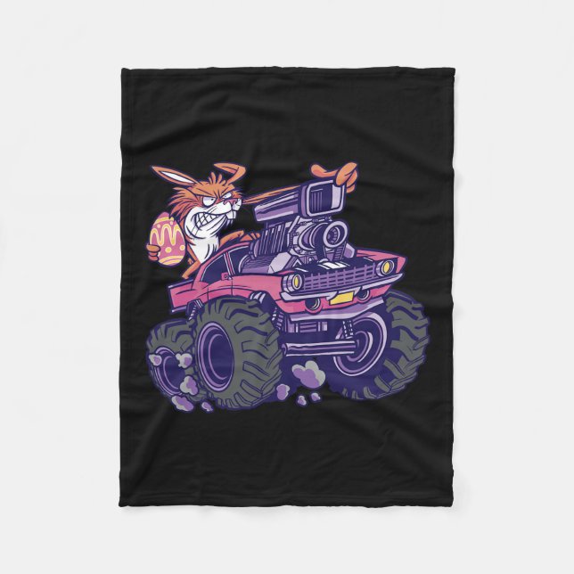Kids Bunny Happy Easter Monster Truck Lovers Kids  Fleece Blanket (Front)