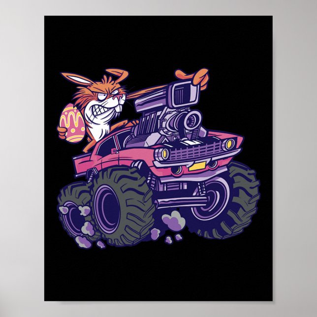 Kids Bunny Happy Easter Monster Truck Lovers Kids  Poster (Front)