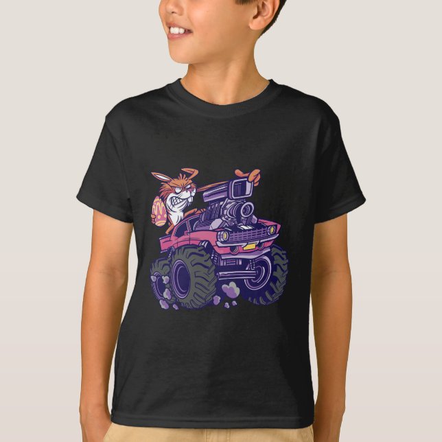 Kids Bunny Happy Easter Monster Truck Lovers Kids  T-Shirt (Front)
