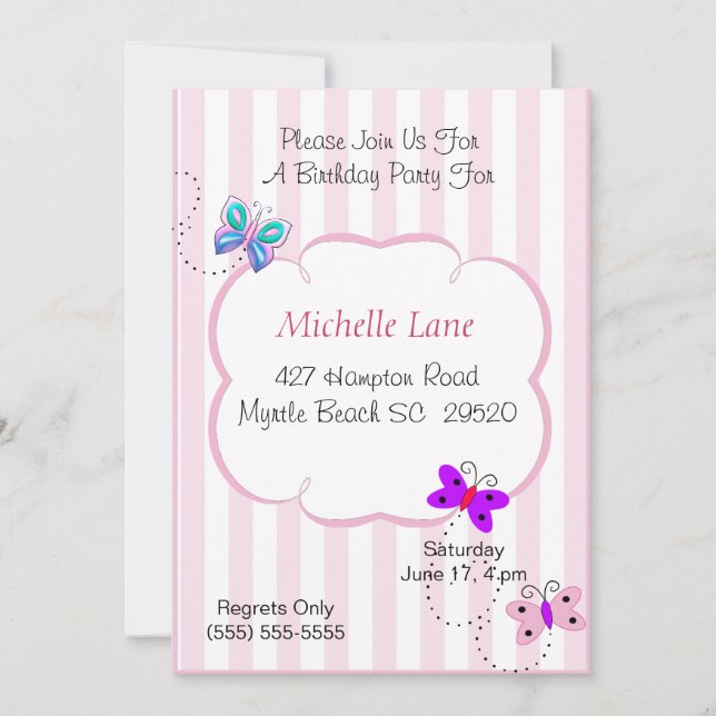 Kids Butterflies  Birthday Invitation (Front)