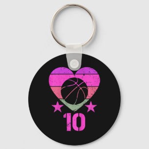 Kids Bysketbyll Birthday 10 Year Old Boy Girl Tent Keychain