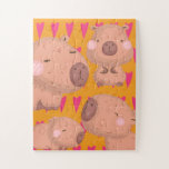 Kids Cabybaras and Hearts Jigsaw Puzzle<br><div class="desc">Puzzle with cabybara</div>