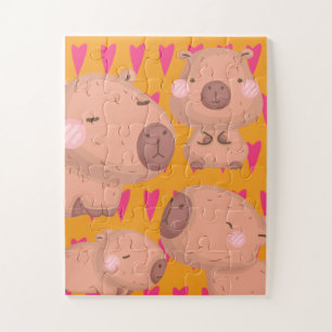 Kids Cabybaras and Hearts Jigsaw Puzzle