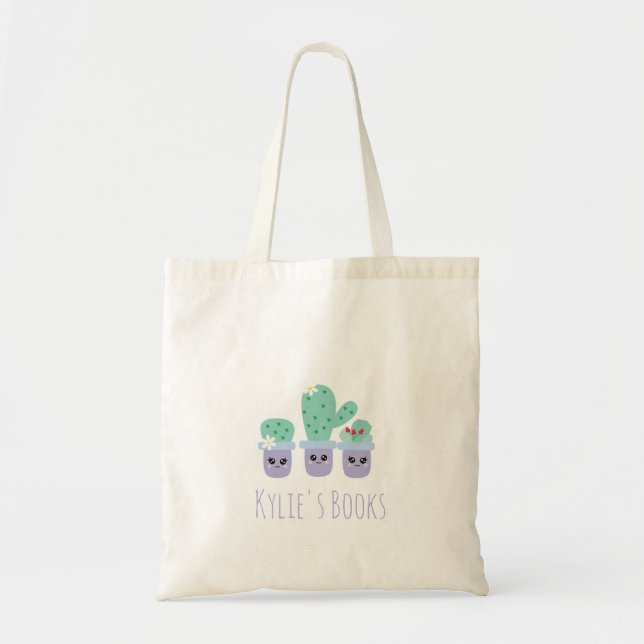 Kids Cactus Plants Potted Library Book  Tote Bag (Front)
