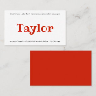 Kids Calling Card Play Date Playdates Girl or Boy