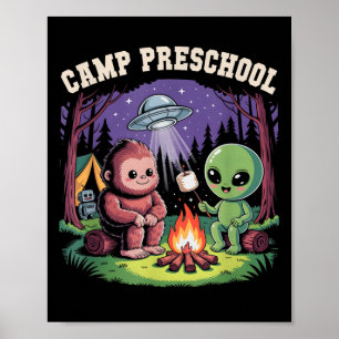 Kids Camp Out Preschool Kids Alien Campsite Bigfoo Poster