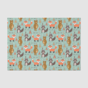 Kids Camping Outside Raccoon Fox Brown Bear  Tissue Paper