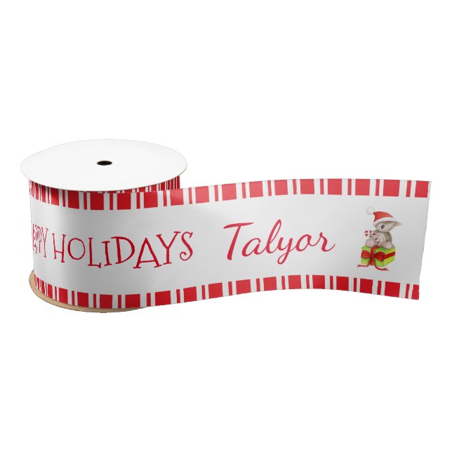 Kids candy cane stripe personalized name ribbon satin ribbon (Spool)