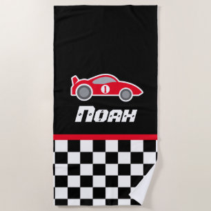 Kids car red chequered flag named beach towels