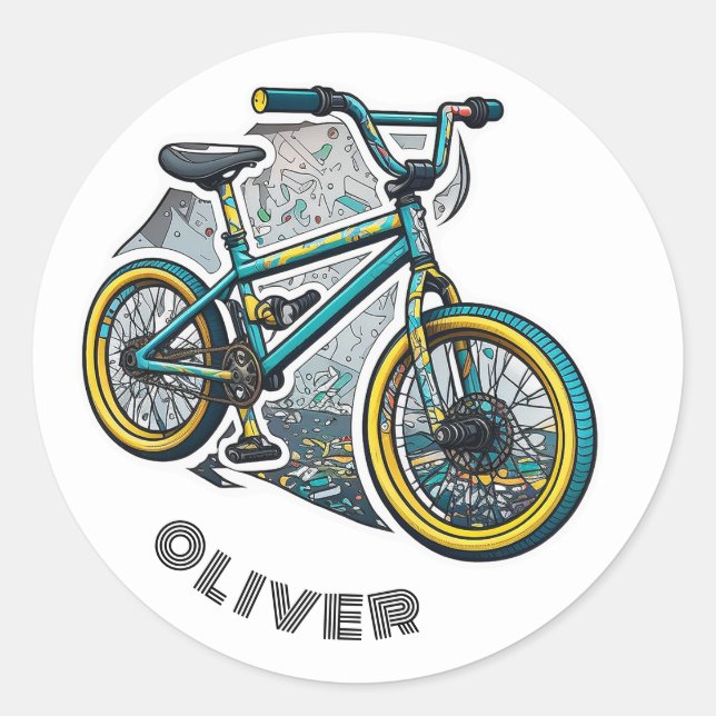 Kids cartoon Bike BMX. Racing adventure boy Classic Round Sticker (Front)