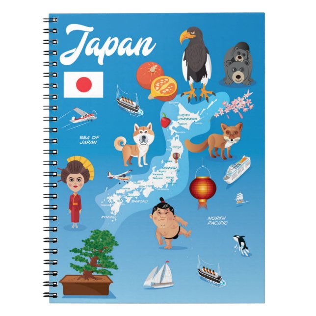 Kids Cartoon Map of Japan Notebook (Front)